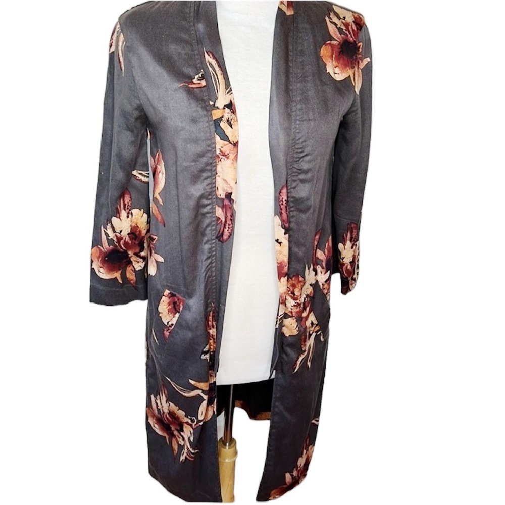 Free people Gray floral duster kimono